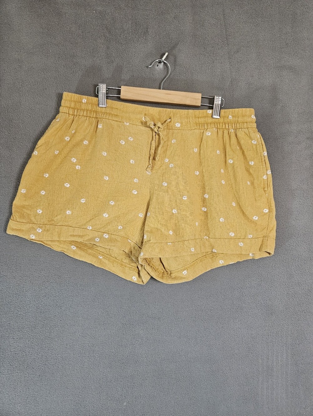 Old Navy Womens Large Sunflower Shorts Linen Blend Yellow Sunshine Drawstring